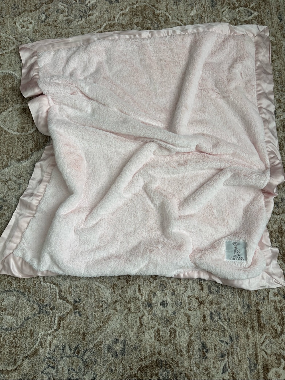 Little Giraffe Plush Satin-Trim Blanket in Light Pink NEW